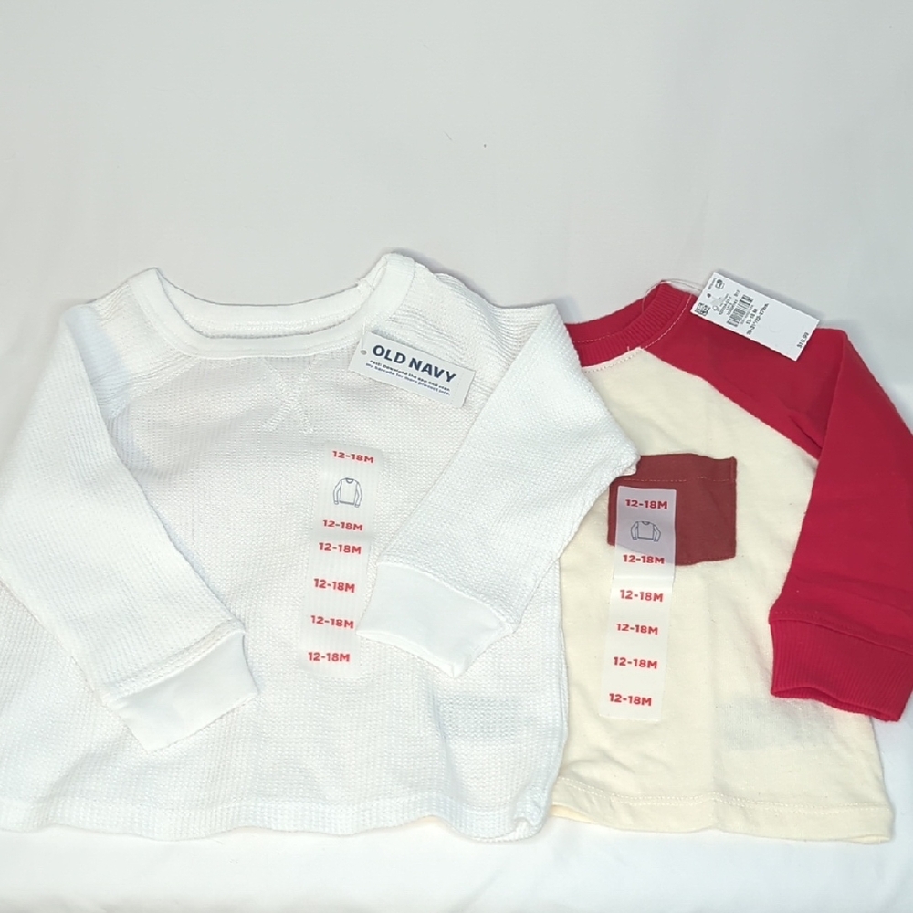 Old Navy Kids' Cream and Red Long Sleeve Tees